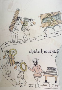 Spanish weapons transportation from Veracruz to Tlaxcala depicte