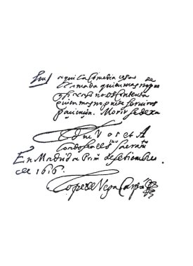 Verses handwritten and signed by Lope de Vega, Spanish playwrigh clipart
