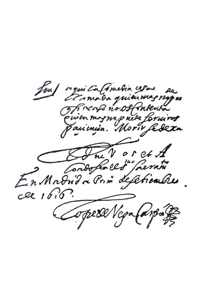 Verses handwritten and signed by Lope de Vega, Spanish playwrigh — Stock Photo, Image