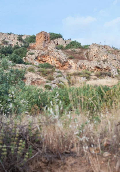 Resti Del Castello Hornachos Arroccato Alta Falesia Domina Città West — Foto Stock