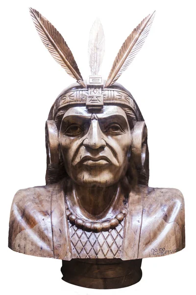 Atahualpa Último Imperador Inca Busto Esculpido Madeira Por Tomas Tarrones — Fotografia de Stock