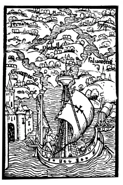 서인도 제도의 데미네 Insulis Mare Indico Retravtis 묻혔다 1493 Rep — 스톡 사진