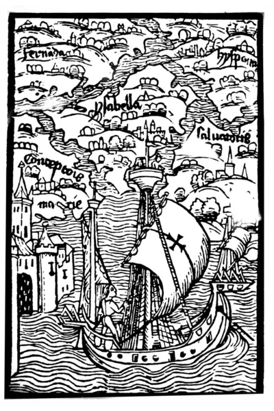 Châteaux Des Indes Gravure Sur Insulis Mare Indico Repertis 1493 — Photo