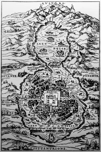 Early Plan México City Tenochtitlan Ramusio Navigatione Viaggi Play 1524 — Foto de Stock