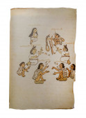 Házassági ajánlatot tett egy fiatal Tlapaneca a munkaeszközeivel. Codex Tudela, 16. századi képi azték kódex. Folio vagyok. Amerikai Múzeum, Madrid, Spanyolország