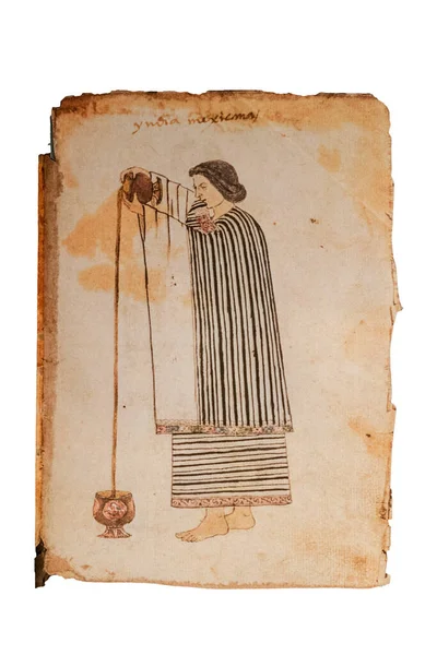 Nahua貴族の女性はチョコレートドリンクを準備する 16世紀の絵のようなアステカの写本 コーデックス トゥデラ アメリカの博物館 マドリード スペイン — ストック写真