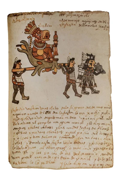 Portadores Transportando Dios Xochipilli Plataforma Mes Tepeilhuitl Folio 17R Códice — Foto de Stock