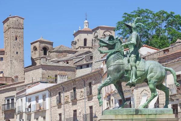 Trujillo Spagna Giugno 2020 Statua Equestre Francisco Pizarro Plaza Mayor — Foto Stock