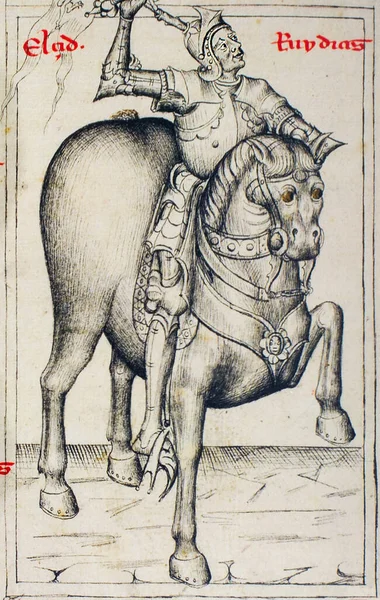 ロドリゴ ディアス ヴィヴァル アルフォンソ カルタヘナによるスペイン王の系譜でエル 1456 マドリード宮殿の王立図書館 Folio 175R — ストック写真