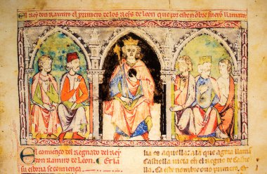 Leon Kralı I. Ramiro, Estoria de Espana 'da Kastilyalı Alfonso X, Folio 23r, Escorial Library, İspanya