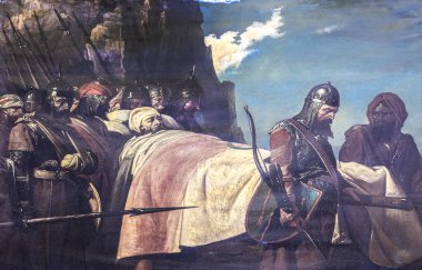 Almanzor 'un dönüşü, hasta ve yenilmiş, Calatanazor savaşından. Jose Maria Rodriguez Losada tarafından yapılmış, 19. yüzyıl. Gerçek Circulo de la Amistad de Cordoba, İspanya. Ayrıntı