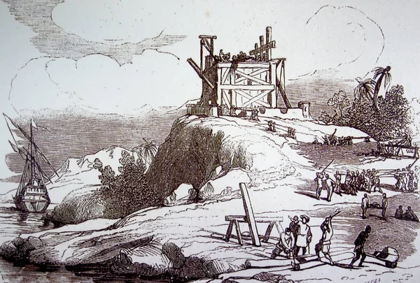La Navidad kalesi. Keşif Çağı sırasında Yeni Dünya 'da kurulan ilk Avrupa kolonisi. 19. yüzyıl gravürü.