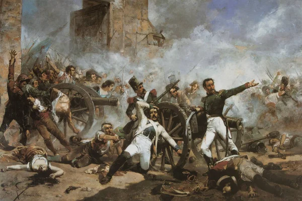 Tweede Mei 1808 Pedro Velarde Neemt Zijn Laatste Positie Geschilderd — Stockfoto
