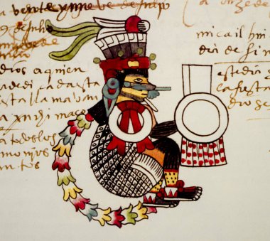 Month Tlaxochimaco in Aztec calendar. Codex Tudela, 16th-century pictorial Aztec codex. Folio 98v. Museum of the Americas, Madrid, Spain clipart