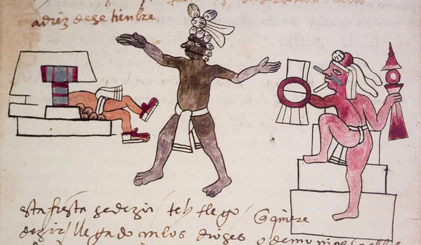 Miesiąc Teotleco Azteckim Kalendarzu Kodeks Tudela Xvi Wieczny Kodeks Aztecki — Zdjęcie stockowe