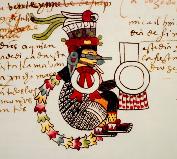 阿兹特克历法中的Tlaxochimaco月 托德拉法典 Codex Tudela 16世纪的阿兹特克法典 Aztec Codex Folio 98V 美洲博物馆 — 图库照片