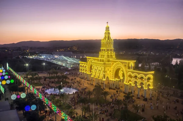 Vista Aérea Feira Córdoba Partir Roda Gigante Tiro Anoitecer Cordoba — Fotografia de Stock