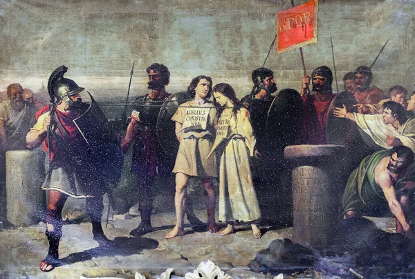 Святий Асислав Його Сестра Вікторія Попрямували Мучеництва Малював Хосе Марія — стокове фото