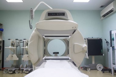 Nuclear Gamma Camera, medicine device used to analyse images of the human body or the distribution of medically injected. Soft focus clipart