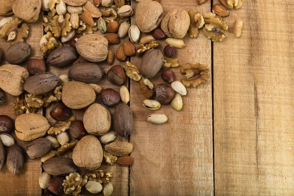 Walnuts Hazelnuts Almonds Pistachios Wooden Boards — Stock Photo, Image
