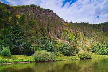 Çek Cumhuriyeti'nde Berounka nehirde yaz manzara.