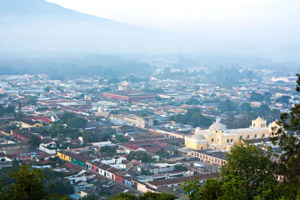 Antigua Guatemala Central Quarters Morning Mist Main Church Center Downtown — Stock Photo, Image