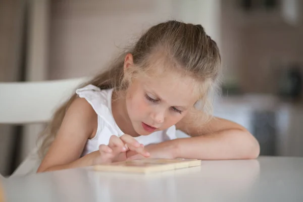 Little Cute Preschooler Child Girl Playing Educational Games Wooden Mathematical Stock Photo