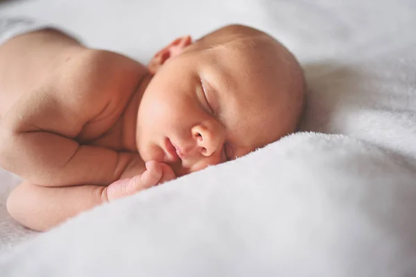 Sevimli Duygusal Komik Yeni Doğmuş Bebek Bebek Beşikte Uyuyor Bebek — Stok fotoğraf