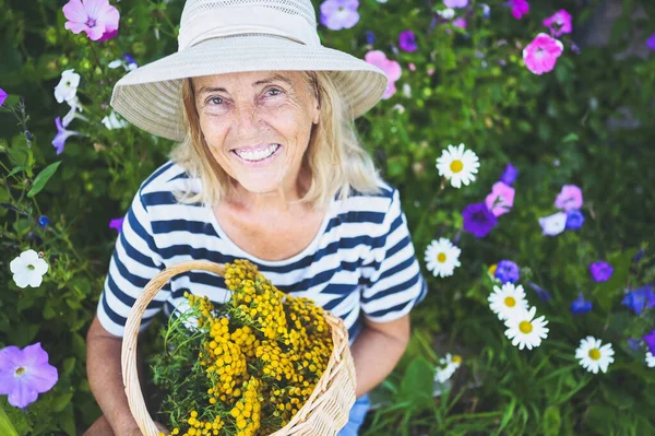 งอาย ความส ความสน กสนานในสวนฤด อนก บดอกไม ในหมวกฟาง การเกษตร การท าสวน — ภาพถ่ายสต็อก