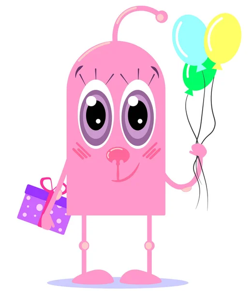 Feliz Monstro Rosa Dos Desenhos Animados Vector Feliz Aniversário Monster — Vetor de Stock