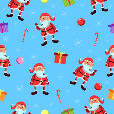 Noel Baba ve Noel Baba elementleri kusursuz desen. Vektör illüstrasyonu.