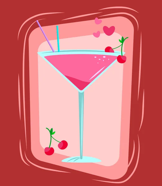 Rosa Cocktail Mit Kirschen Vektor Illustration Für Banner Einladung Flyer — Stockvektor