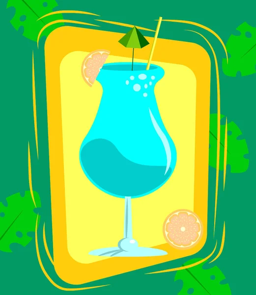 Blauer Cocktail Mit Orangen Regenschirm Vektor Illustration Für Banner Einladung — Stockvektor