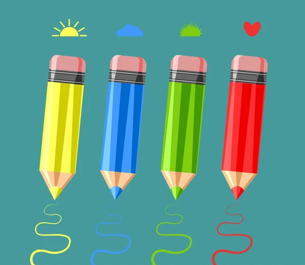 Ilustrace Nastavených Barevných Tužek Vektorové Ilustrace Pro Vzdělávání Školu Banner — Stockový vektor