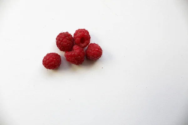 Raspberries Lie White Background Place Insert Text — Stock Photo, Image