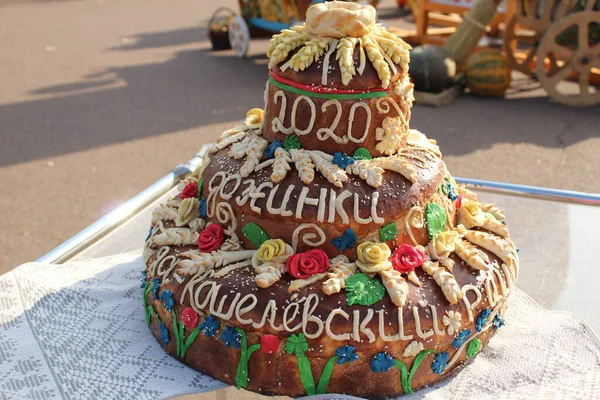 Tradities Traditioneel Feestelijk Huwelijk Russisch Wit Russisch Slavisch Brood Brood — Stockfoto