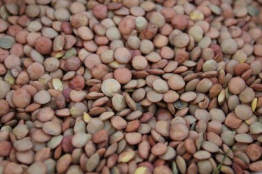 Gıda arkaplan mercimekleri bezelyeler veya diğer tahıllar yeşil, turuncu kahverengi yakın çekim