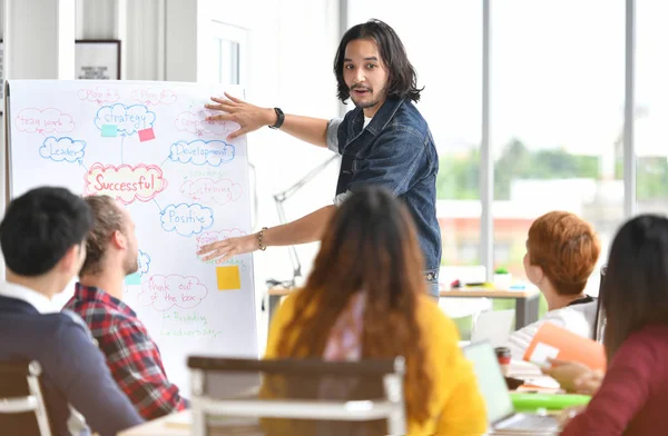Sunu üzerinde gelecek planları için meslektaşları ofisinde genç Asya iş adamı