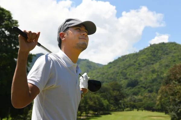 Porträtt Asiatiska Ungersven Golfaren Med Golf Club — Stockfoto