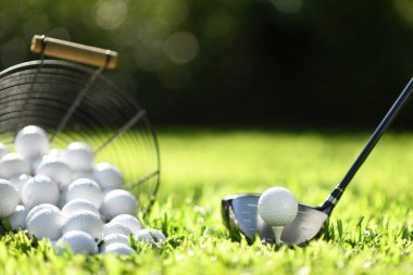 Golf topu üzerinde yeşil çim uygulama için vurdu olmak için hazır