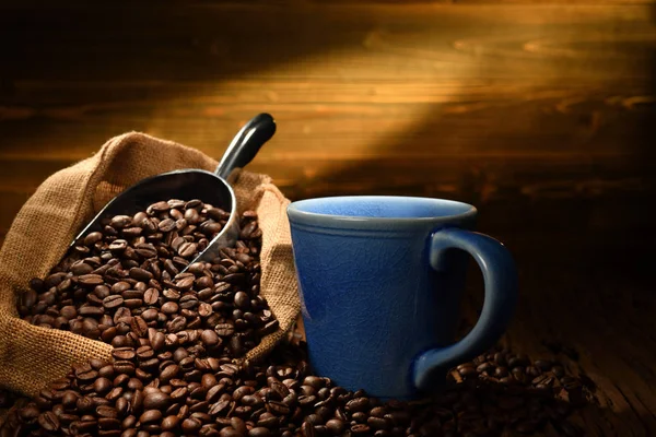 Kopje Koffie Oude Houten Achtergrond — Stockfoto