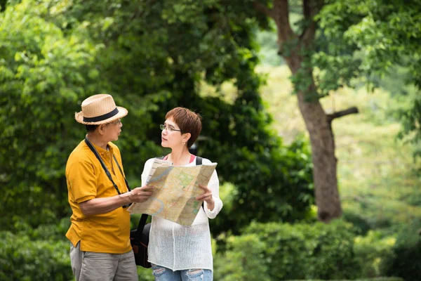 Imagen Feliz Pareja Ancianos Asiáticos Románticos Aire Libre Parque —  Fotos de Stock