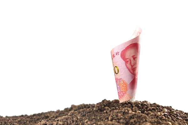 Obraz Chin Yuan Banknotów Wierzchu Gleby Dla Biznesu Zapisywanie Wzrostu — Zdjęcie stockowe