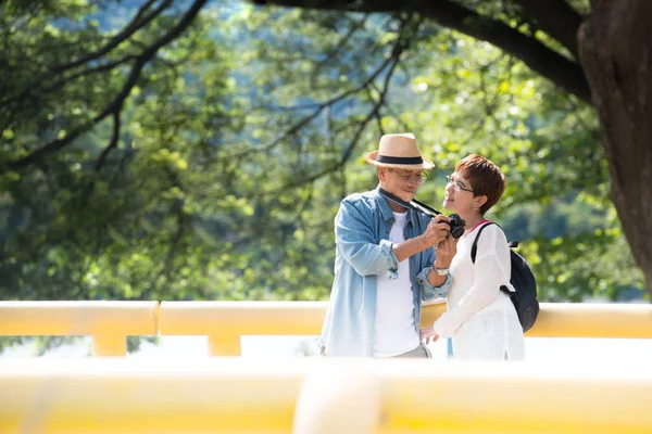 Bild Glada Romantiska Asiatiska Senior Par Utomhus Parken — Stockfoto