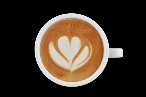 Taza Café Con Leche Aislada Sobre Fondo Negro — Foto de Stock