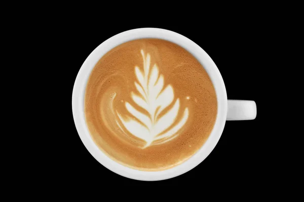 Taza Café Con Leche Aislada Sobre Fondo Negro — Foto de Stock