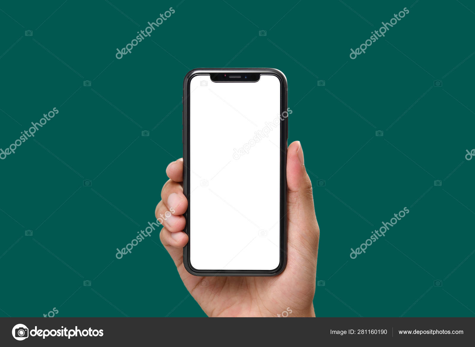 Hand Holding Black Smartphone Blank Screen Modern Frame Less Design Stock  Photo by ©amenic181 281160190