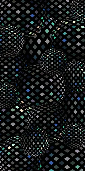 Black silver holographic shimmer 3d background. Mosaic disco balls pattern abstract. Festive vertical banner.