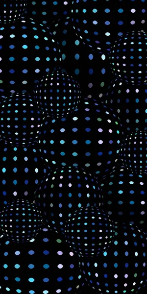 Black shimmer 3d spheres vertical banner. Night disco party abstract design background.