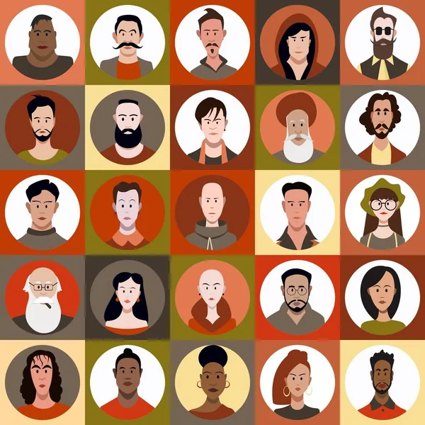 Icône Ensemble Personnes Différentes Races Différents Âges Dans Style Plat — Image vectorielle
